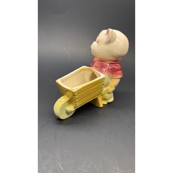Vintage 1950s Shawnee Pottery Pig Planter, "Smiley Porky Pig" w/Wheelbarrow - Picture 6 of 15